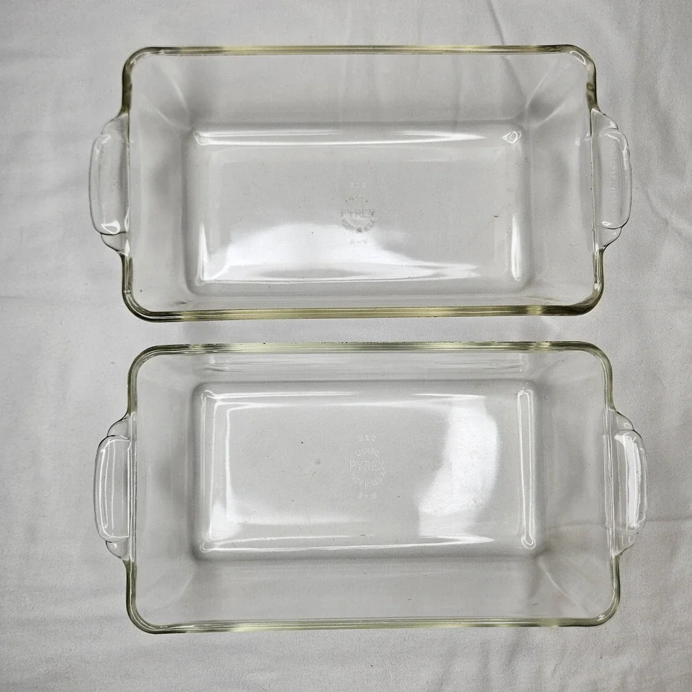 Vtg PYREX 212 Clear Glass Bread Loaf Pans 1.5 Quart Set of 2 Made in USA